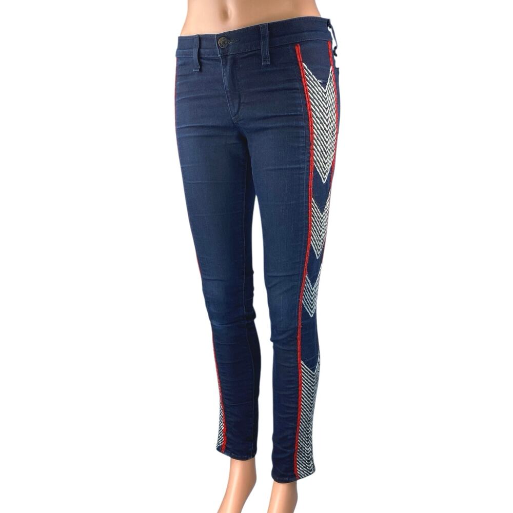 Rag & Bone Raja Midnight Blue Skinny Embroidered Low Waist Denim Jeans Pants 25